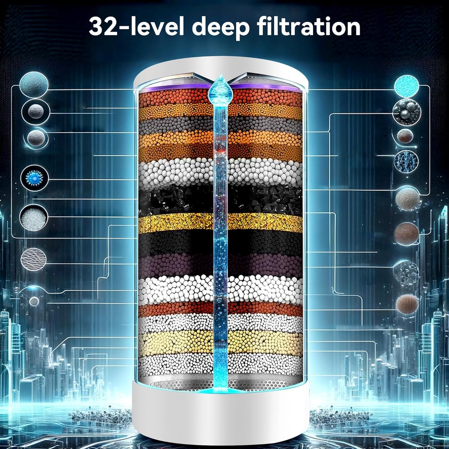 Ultimate 32 - Stage Shower Filter: Eliminate Hard Water, Chlorine, and Impurities - Nourishment Tapestry
