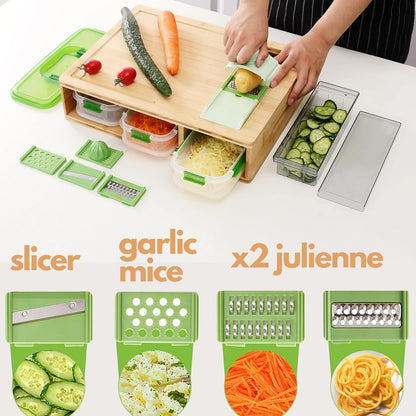 Ultimate 5 - in - 1 Bamboo Cutting Board Set: Kitchen Prep Station with Grater, Knife Sharpener & Storage - Nourishment Tapestry