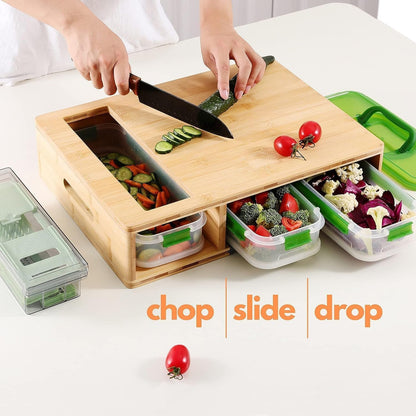 Ultimate 5 - in - 1 Bamboo Cutting Board Set: Kitchen Prep Station with Grater, Knife Sharpener & Storage - Nourishment Tapestry