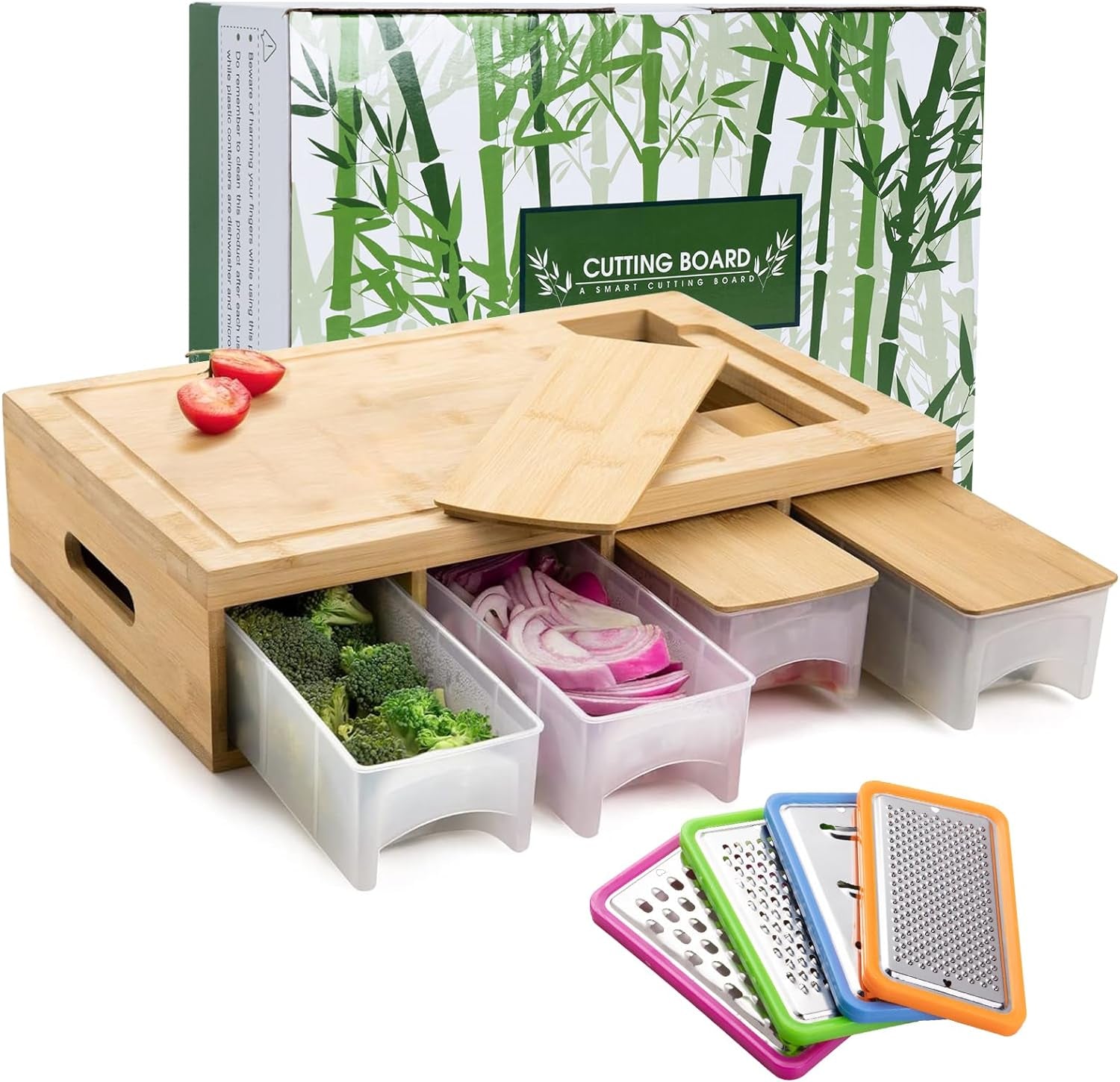 Ultimate Bamboo Cutting Board Set with 4 Graters & 4 Trays: Perfect Mother's Day Kitchen Gift - Nourishment Tapestry