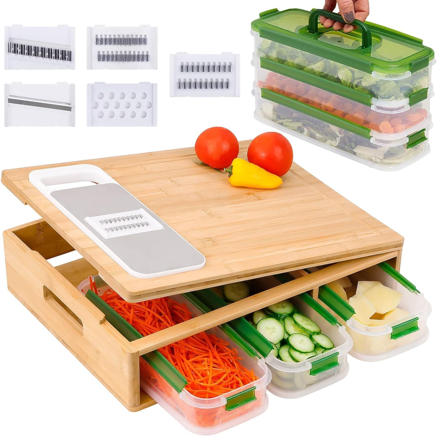 Ultimate Bamboo Cutting Board Set with XL Chopping Board, Storage, Graters & Comfort Grip - Nourishment Tapestry