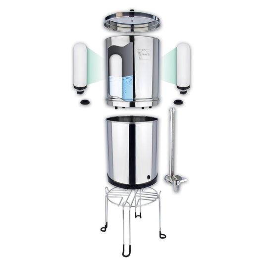Ultimate Gravity Water Filter System | Removes Heavy Metals & Fluoride | 8.5L Capacity | Includes 2X Filter Candles, Stainless Steel Stand & Sight Glass Tap - Nourishment Tapestry