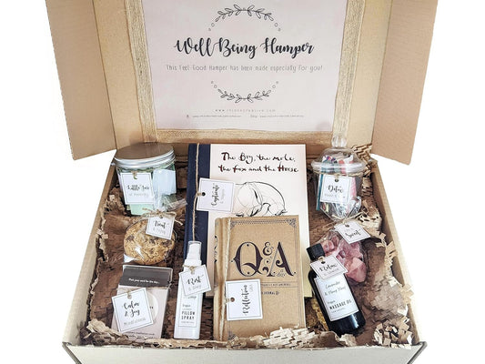 "Ultimate Wellness Gift Hamper: Personalized Journal, Vegan Treats, Relaxation Massage Oil, and More!" - Pamper Yourself with Our Ultimate Wellness Gift Set - Nourishment Tapestry