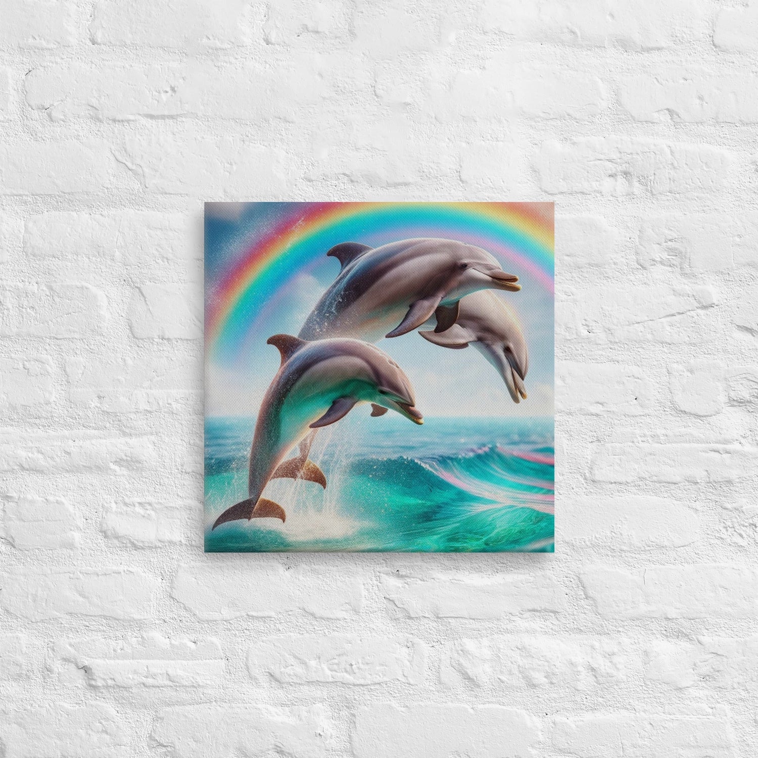 Vibrant Dolphin Rainbow Canvas: Ocean Wall Art for Sea Lovers - Shop Now! - Nourishment Tapestry