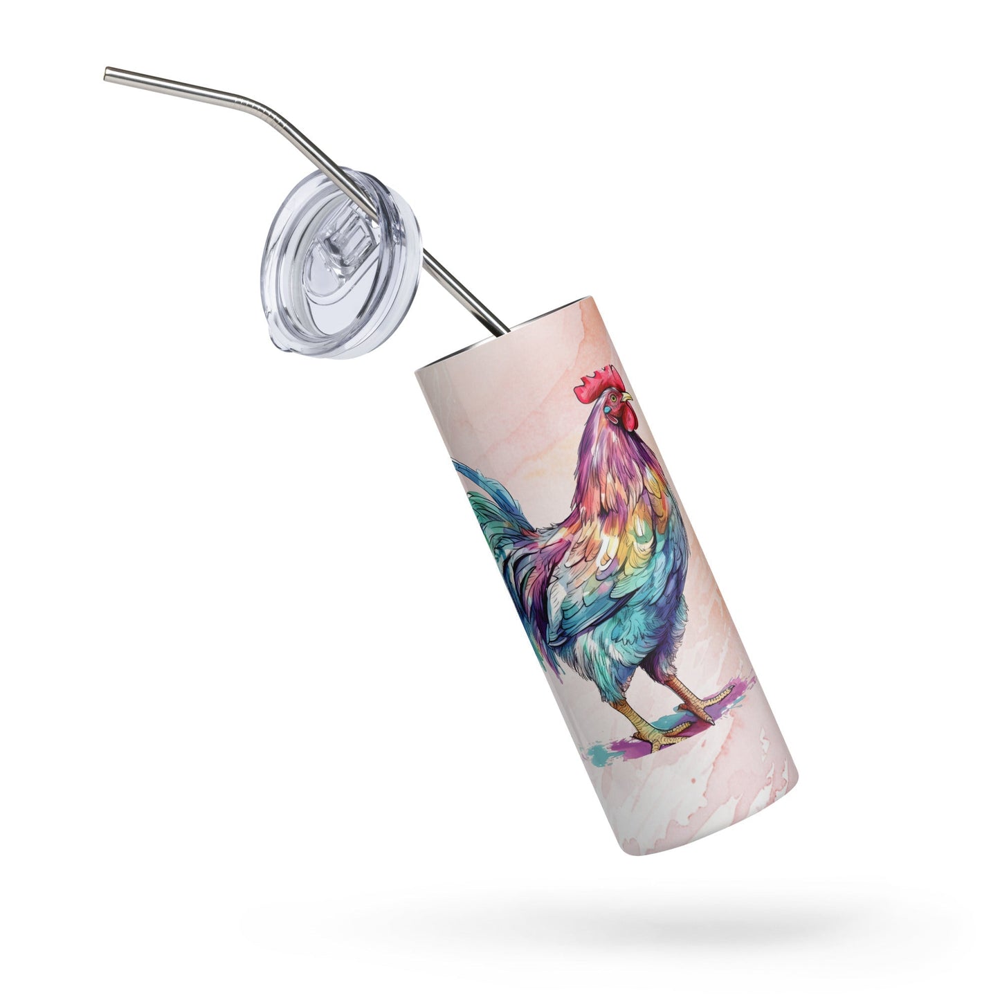 Vibrant Rooster Tumbler: 20oz Eco - Friendly Travel Mug | Watercolor Art | Insulated Coffee Cup - Nourishment Tapestry