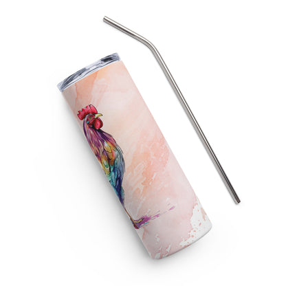 Vibrant Rooster Tumbler: 20oz Eco - Friendly Travel Mug | Watercolor Art | Insulated Coffee Cup - Nourishment Tapestry