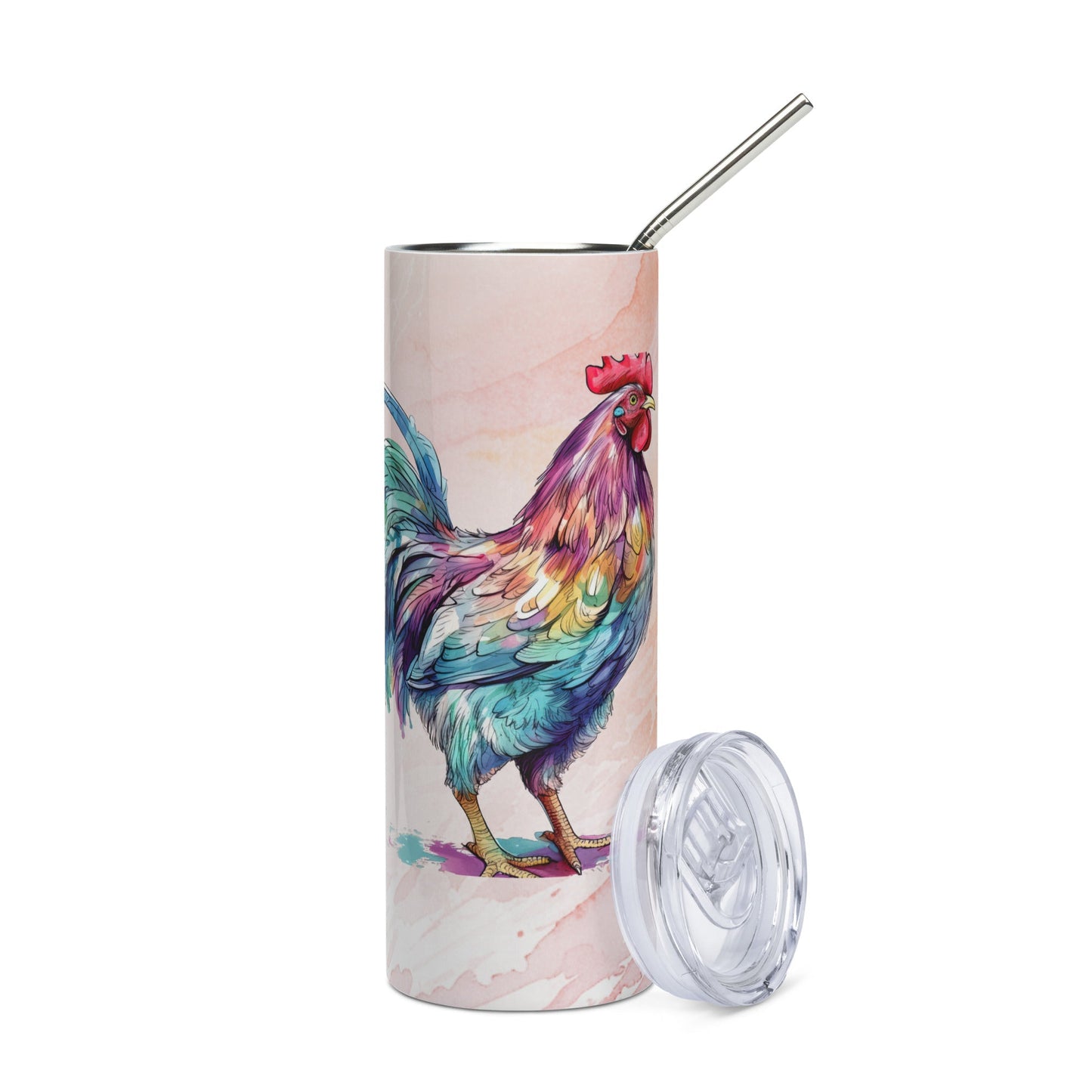 Vibrant Rooster Tumbler: 20oz Eco - Friendly Travel Mug | Watercolor Art | Insulated Coffee Cup - Nourishment Tapestry