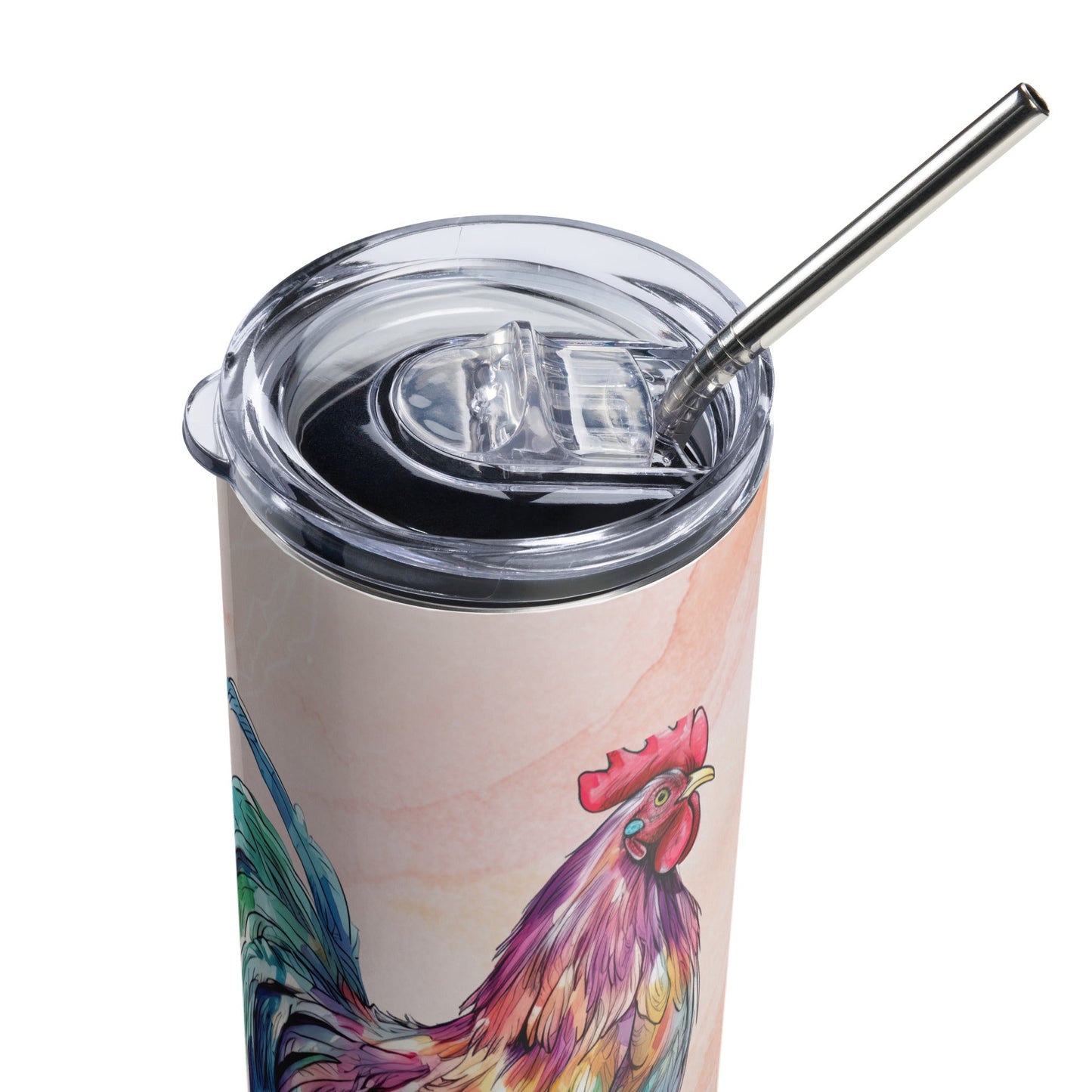 Vibrant Rooster Tumbler: 20oz Eco - Friendly Travel Mug | Watercolor Art | Insulated Coffee Cup - Nourishment Tapestry