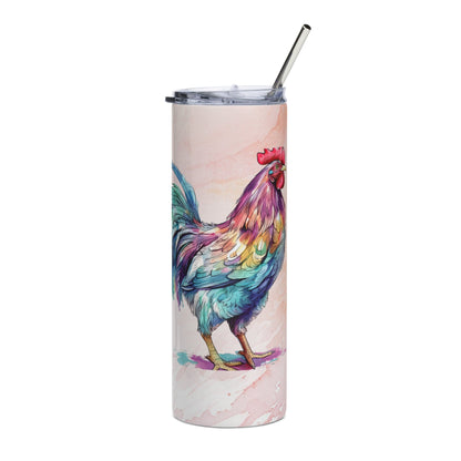 Vibrant Rooster Tumbler: 20oz Eco - Friendly Travel Mug | Watercolor Art | Insulated Coffee Cup - Nourishment Tapestry