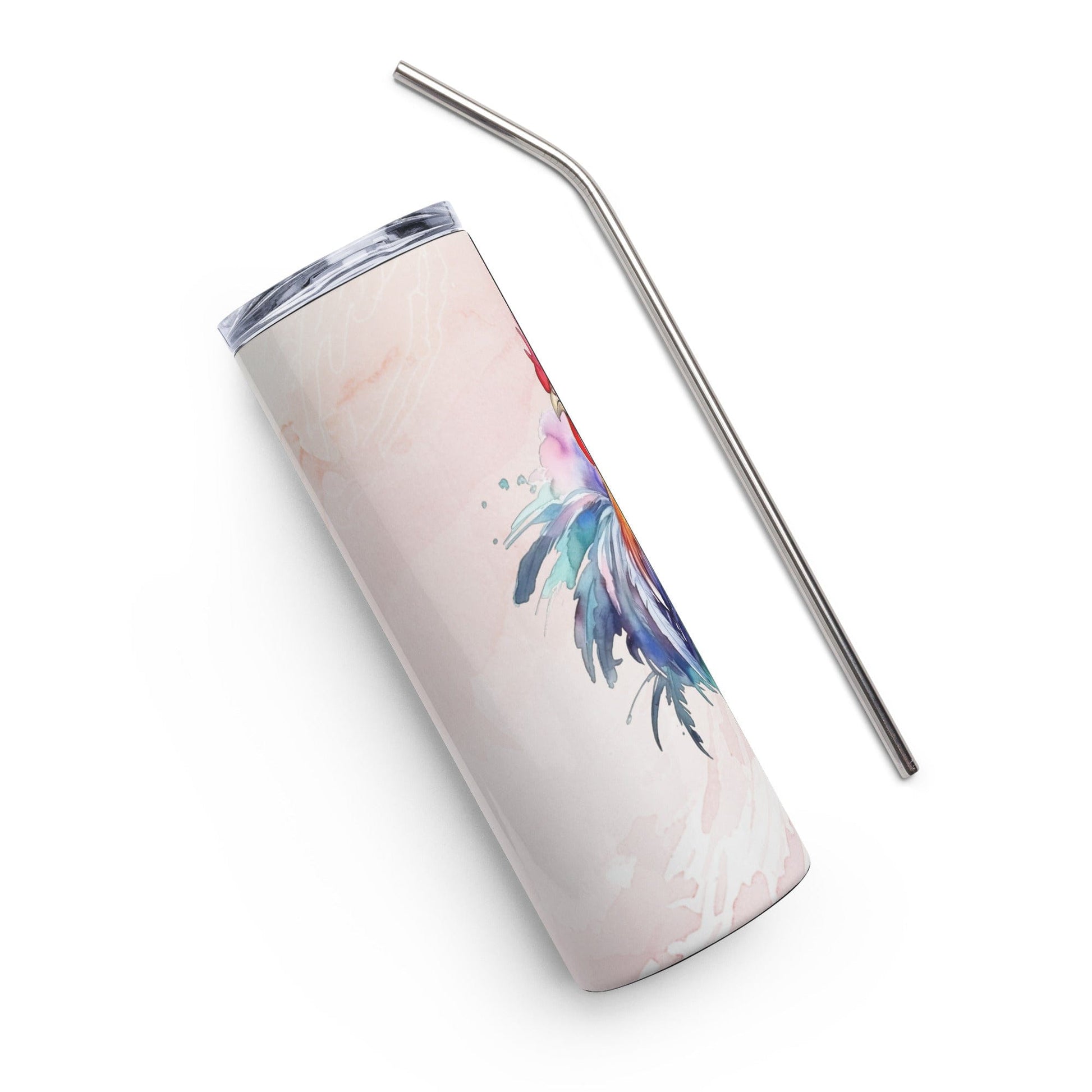 Vibrant Watercolor Rooster Tumbler: 20oz Insulated Farm - Inspired Cup - Nourishment Tapestry