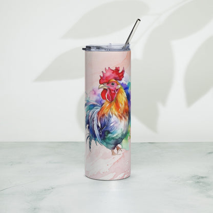 Vibrant Watercolor Rooster Tumbler: 20oz Insulated Farm - Inspired Cup - Nourishment Tapestry