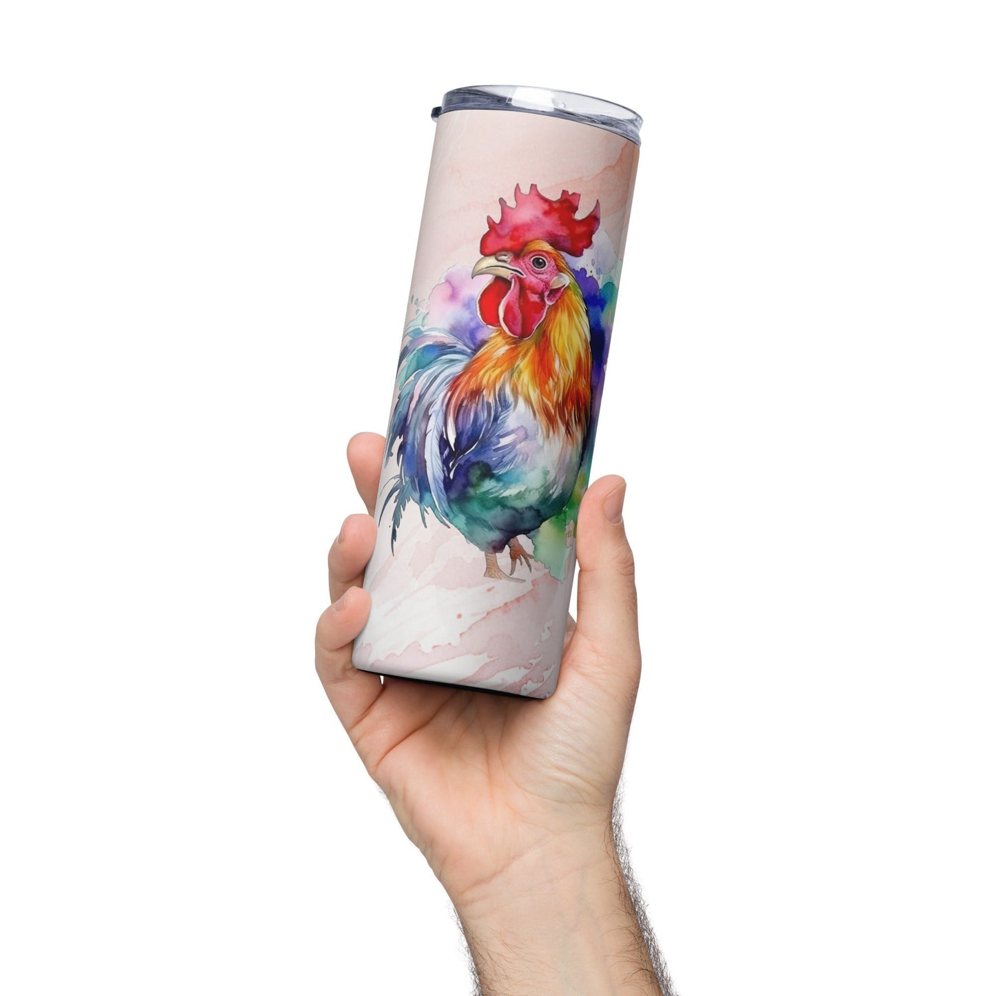 Vibrant Watercolor Rooster Tumbler: 20oz Insulated Farm - Inspired Cup - Nourishment Tapestry