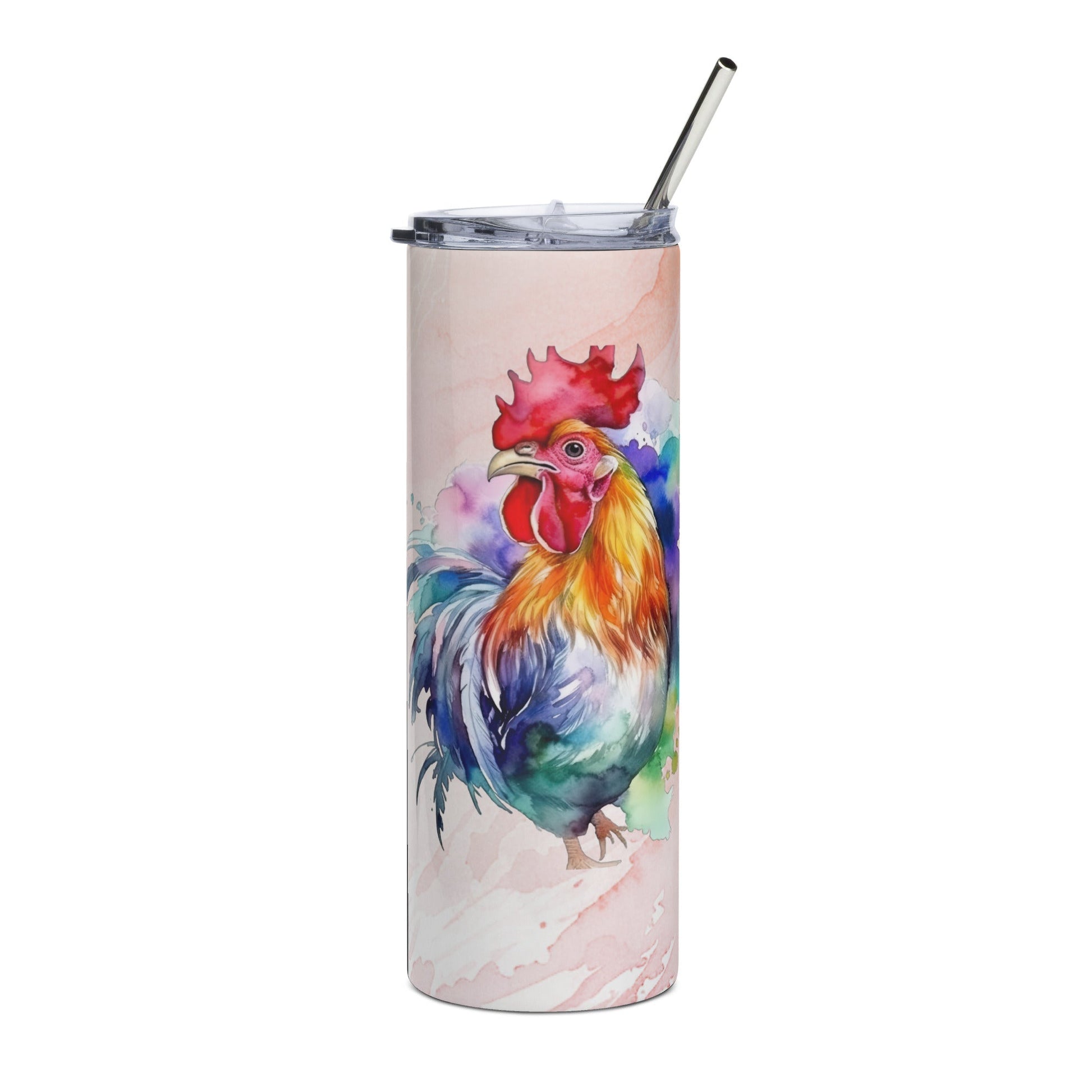 Vibrant Watercolor Rooster Tumbler: 20oz Insulated Farm - Inspired Cup - Nourishment Tapestry