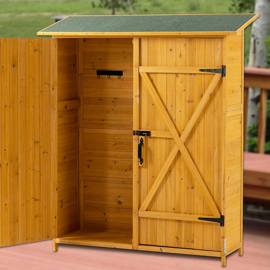 Weatherproof Wooden Garden Shed with Adjustable Shelves: Secure Outdoor Storage for Patio & Backyard - Nourishment Tapestry