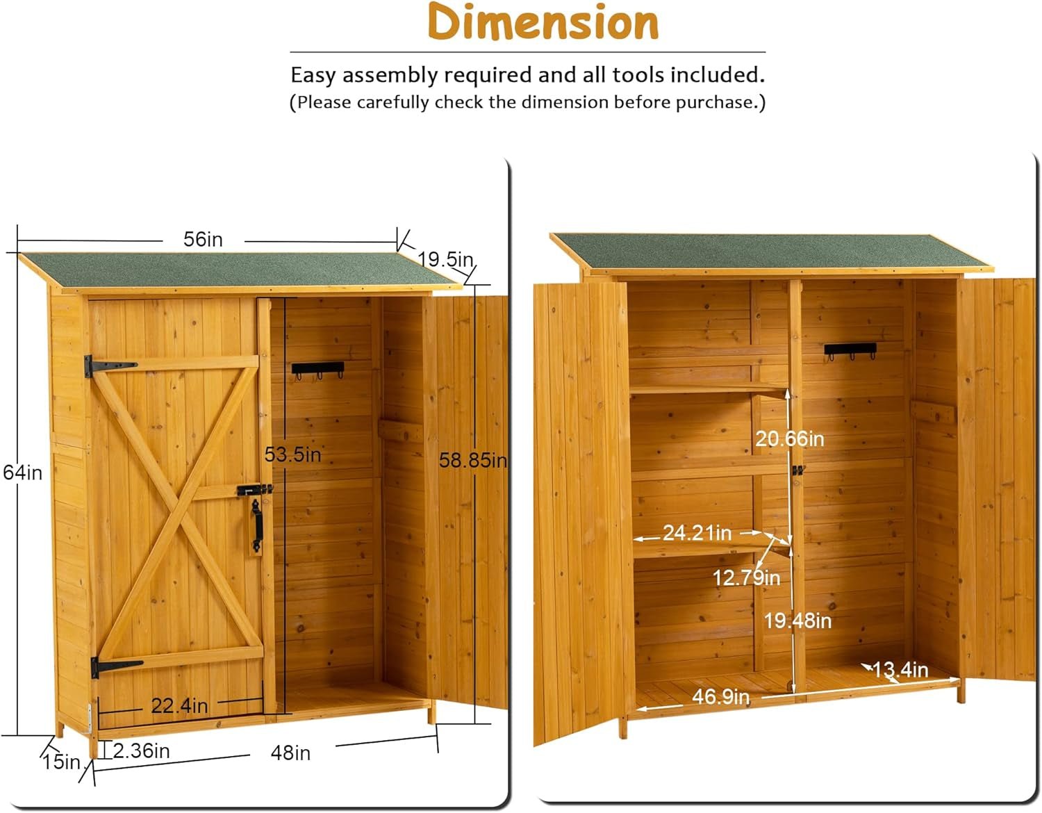 Weatherproof Wooden Garden Shed with Adjustable Shelves: Secure Outdoor Storage for Patio & Backyard - Nourishment Tapestry