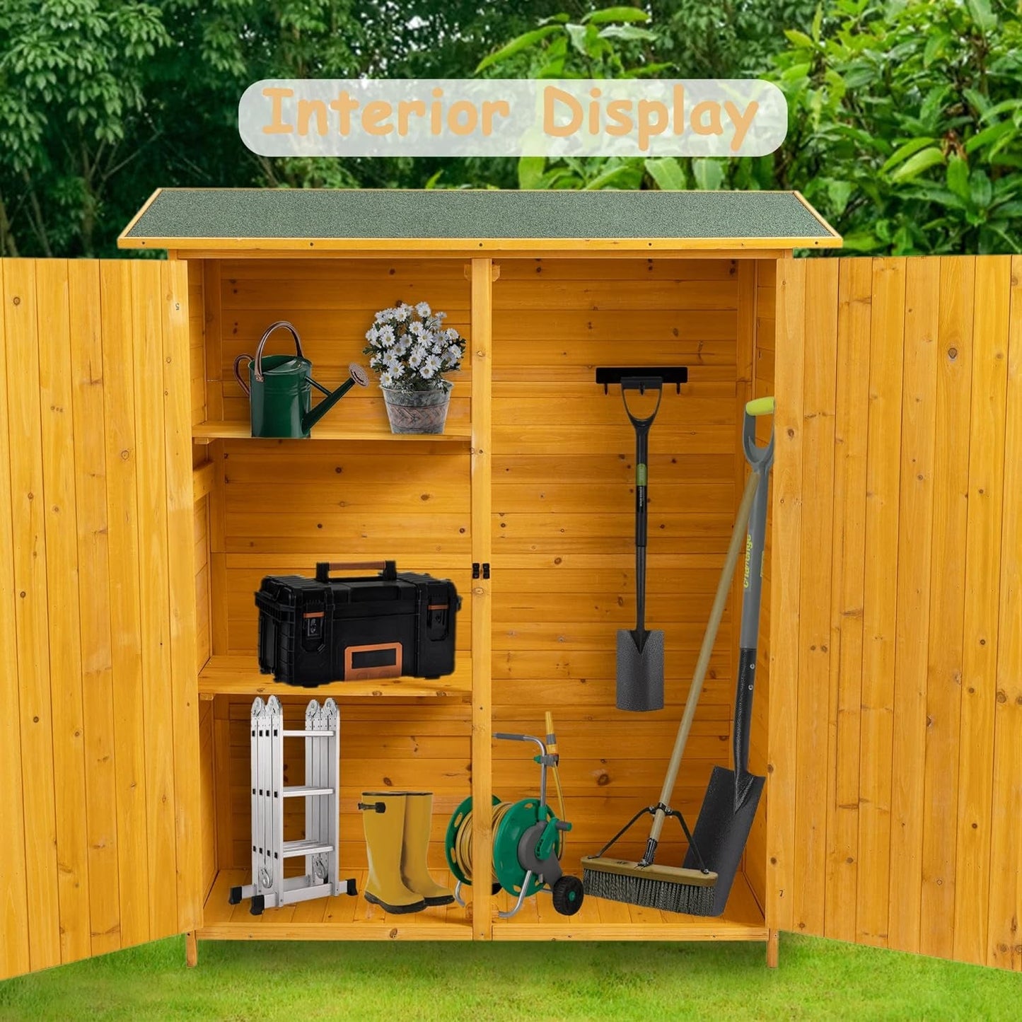 Weatherproof Wooden Garden Shed with Adjustable Shelves: Secure Outdoor Storage for Patio & Backyard - Nourishment Tapestry