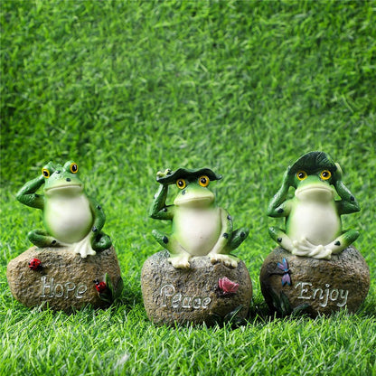 Whimsical Frog Statue Trio: Enchanting Outdoor Garden Decor - Nourishment Tapestry