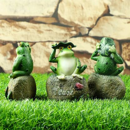 Whimsical Frog Statue Trio: Enchanting Outdoor Garden Decor - Nourishment Tapestry