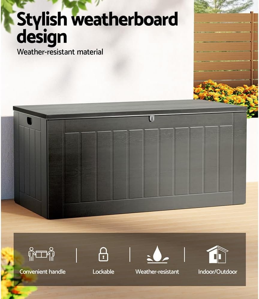 XL 830L Outdoor Storage Box Bench: Lockable, Waterproof, Black - Store Tools, Toys, Deck Essentials - Nourishment Tapestry