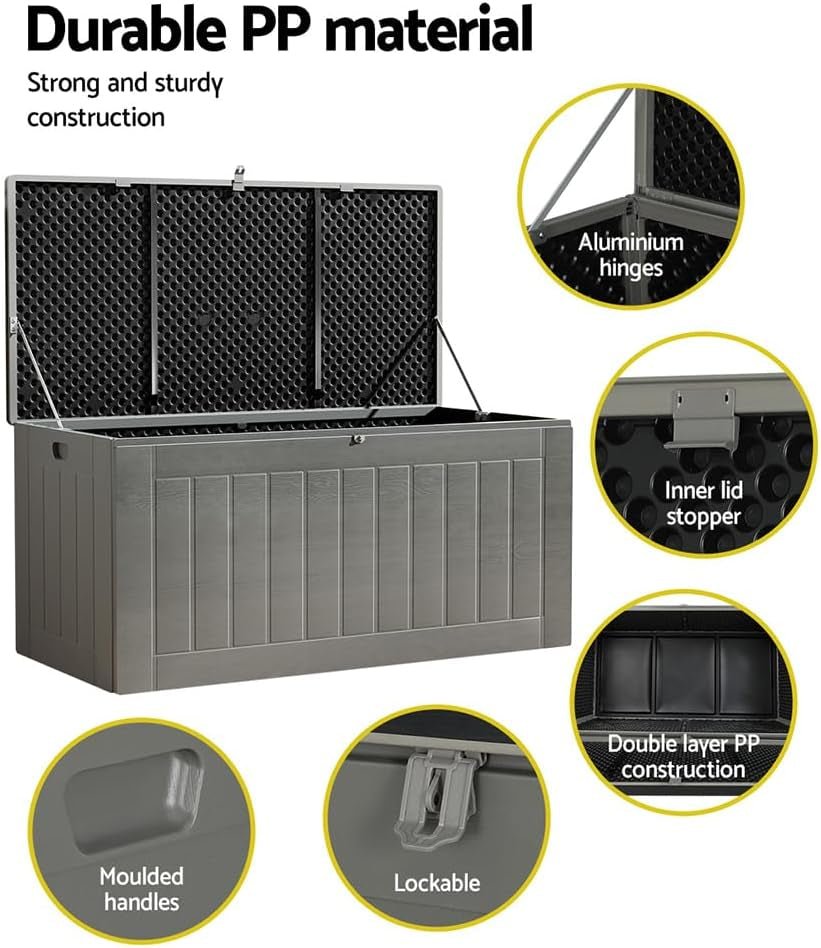 XL 830L Outdoor Storage Box Bench: Lockable, Waterproof, Black - Store Tools, Toys, Deck Essentials - Nourishment Tapestry