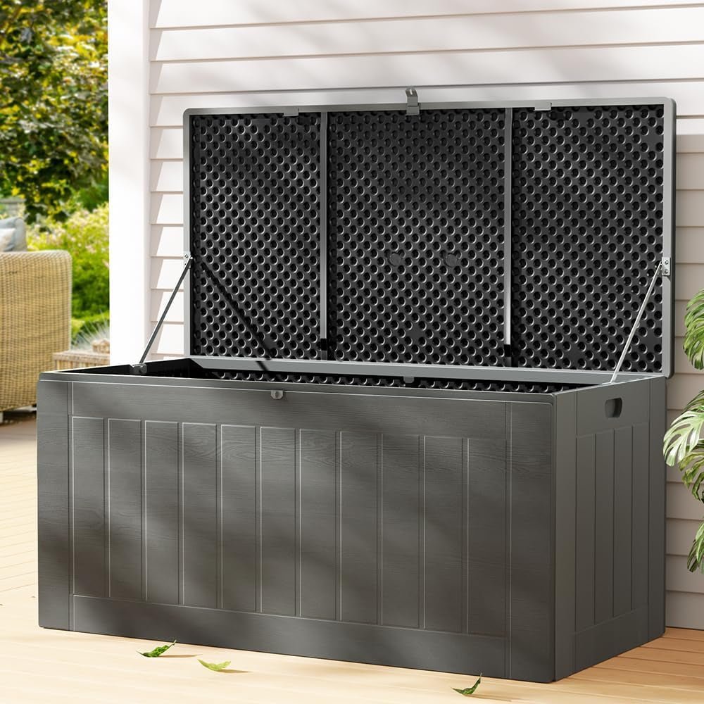 XL 830L Outdoor Storage Box Bench: Lockable, Waterproof, Black - Store Tools, Toys, Deck Essentials - Nourishment Tapestry