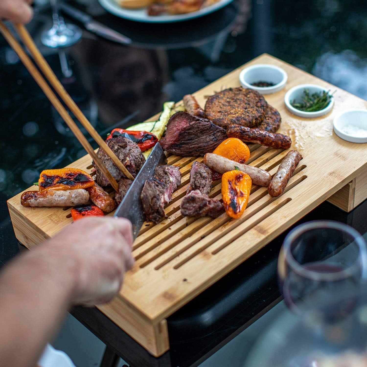 XL Bamboo Carving Board Set with Juice Groove & Dip Pots: Perfect BBQ Gift - Nourishment Tapestry