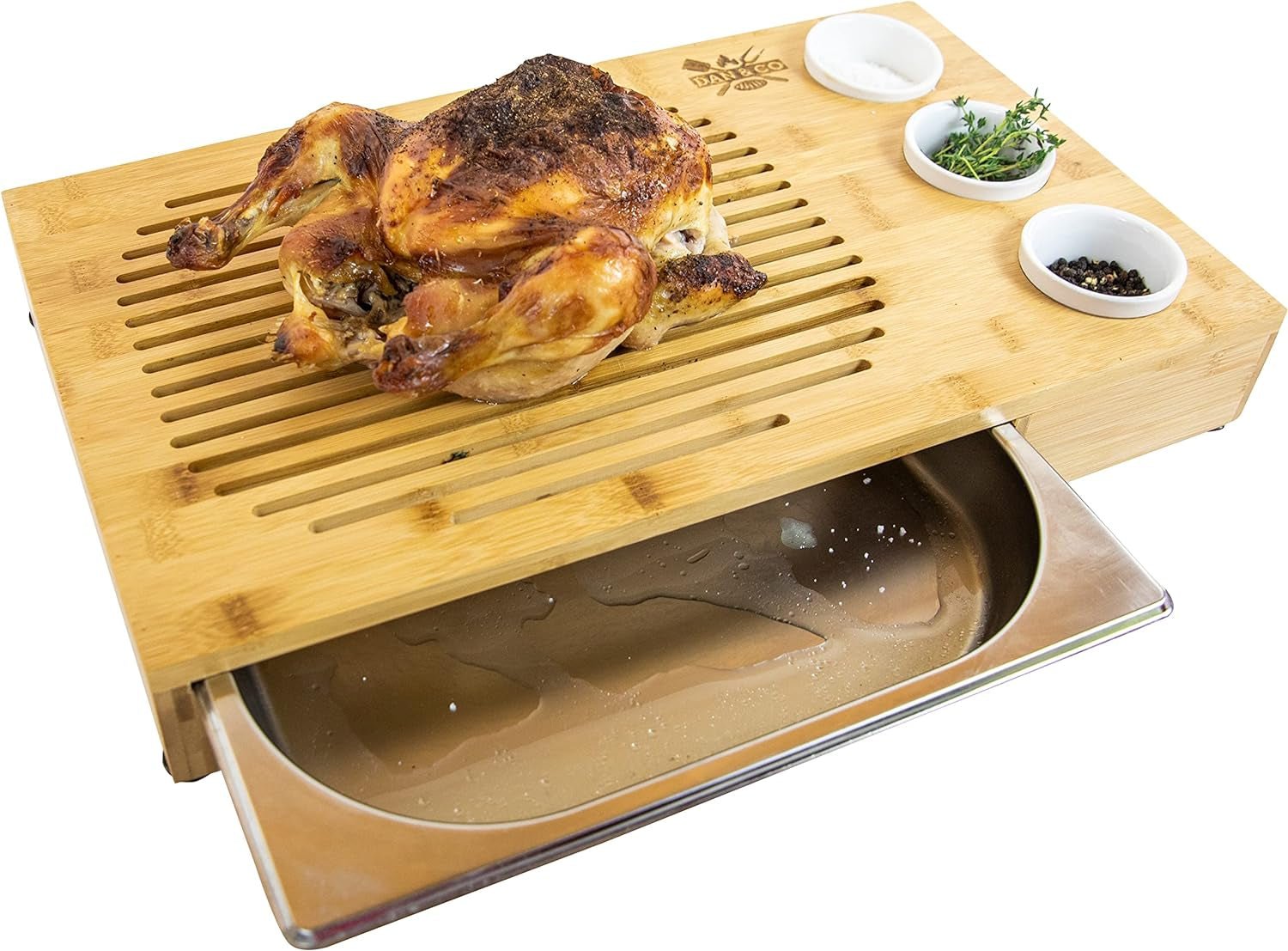 XL Bamboo Carving Board Set with Juice Groove & Dip Pots: Perfect BBQ Gift - Nourishment Tapestry