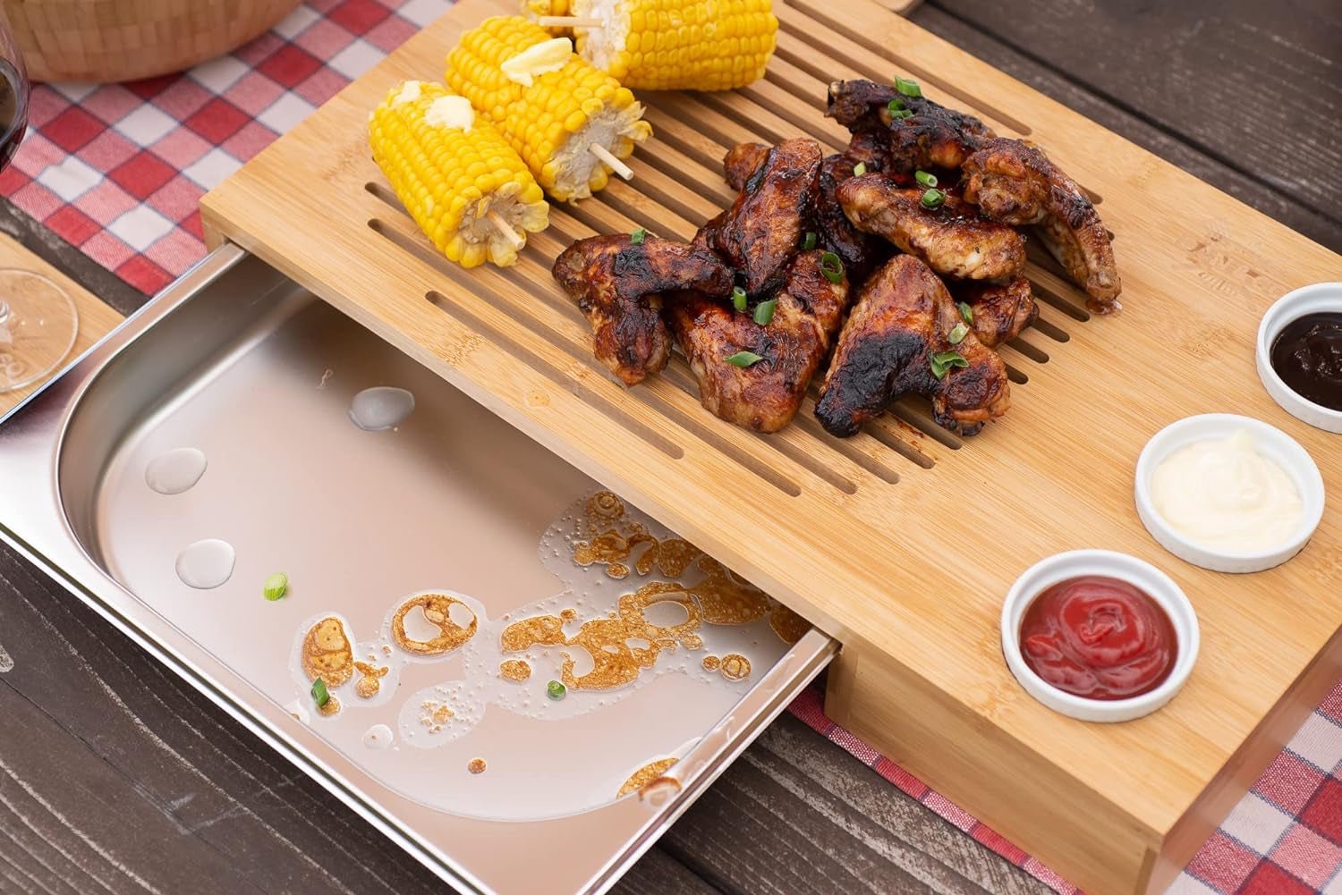 XL Bamboo Carving Board Set with Juice Groove & Dip Pots: Perfect BBQ Gift - Nourishment Tapestry