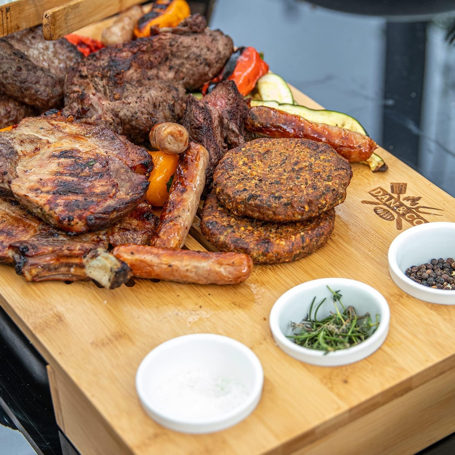 XL Bamboo Carving Board Set with Juice Groove & Dip Pots: Perfect BBQ Gift - Nourishment Tapestry