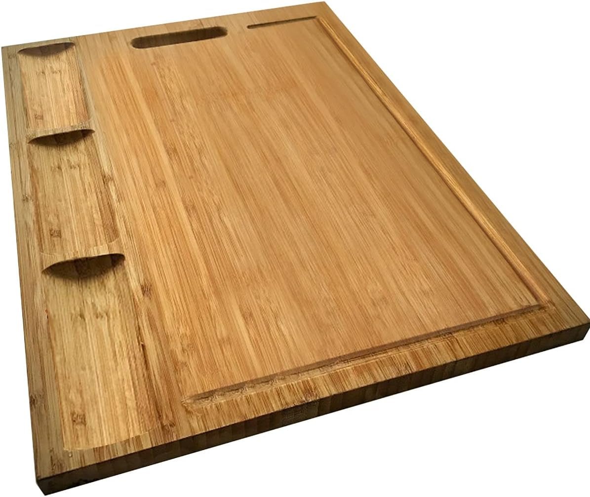 XL Bamboo Cutting Board: Reversible, 3 - Compartment, Juice Groove - Kitchen Prep Station - Nourishment Tapestry