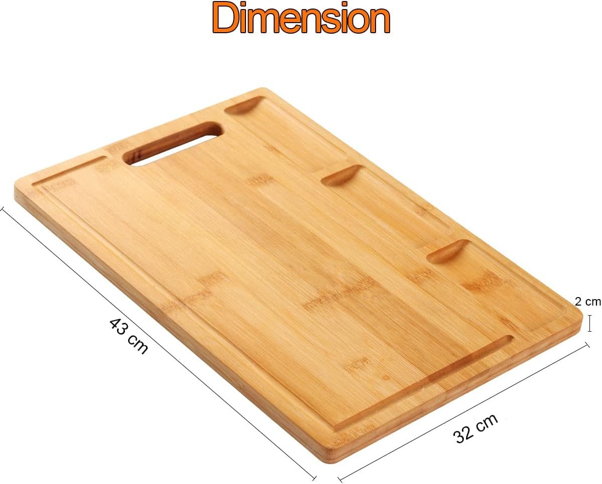 XL Bamboo Cutting Board: Reversible, 3 - Compartment, Juice Groove - Kitchen Prep Station - Nourishment Tapestry