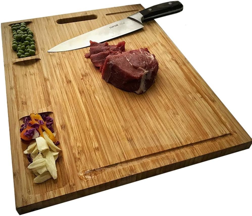 XL Bamboo Cutting Board: Reversible, 3 - Compartment, Juice Groove - Kitchen Prep Station - Nourishment Tapestry