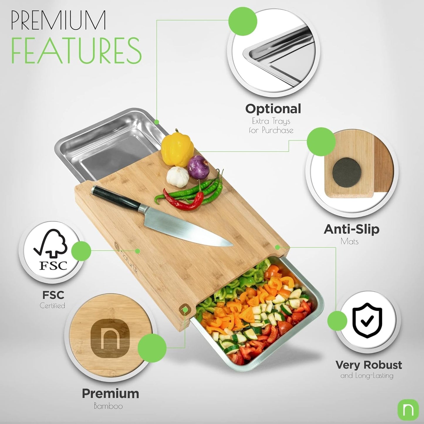 XL Bamboo Cutting Board with Magnetic Trays: Effortless Meal Prep Essential - Nourishment Tapestry