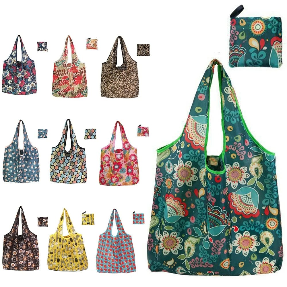 XL Eco - Friendly Shopping Bags: Reusable & Foldable Totes for Sustainable Living (Pack of 5) - Nourishment Tapestry