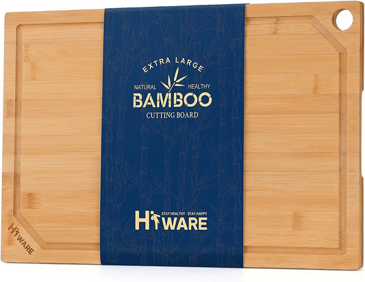 XL Organic Bamboo Cutting Board 18": Premium Kitchen Essential with Juice Groove - Nourishment Tapestry