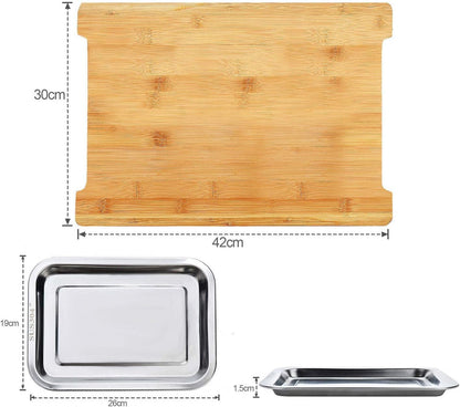 XL Organic Bamboo Cutting Board with Steel Trays: Kitchen Prep Station - Nourishment Tapestry