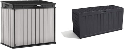 XL Outdoor Storage Solution Combo: Premier Shed & 270L Box - Grey & Black - Nourishment Tapestry