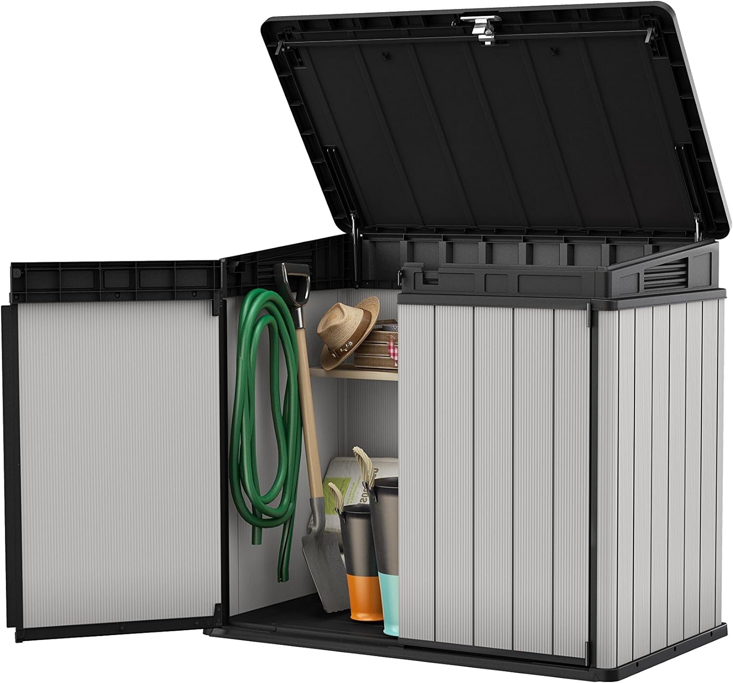 XL Outdoor Storage Solution Combo: Premier Shed & 270L Box - Grey & Black - Nourishment Tapestry