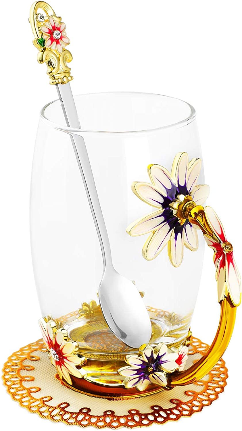 Yellow Flower Glass Tea Coffee Cup Set - Perfect Gift for Her on Special Occasions - Shop Now! - Nourishment Tapestry